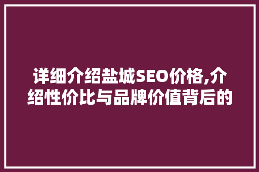 详细介绍盐城SEO价格,介绍性价比与品牌价值背后的秘密