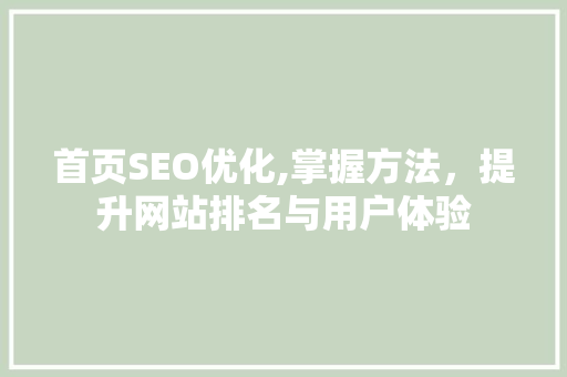 首页SEO优化,掌握方法，提升网站排名与用户体验
