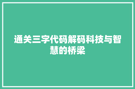 通关三字代码解码科技与智慧的桥梁