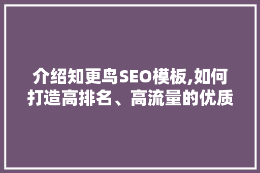 介绍知更鸟SEO模板,如何打造高排名、高流量的优质内容