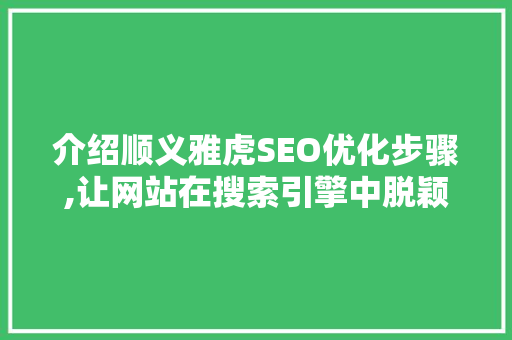 介绍顺义雅虎SEO优化步骤,让网站在搜索引擎中脱颖而出