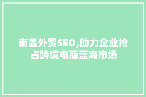 南昌外贸SEO,助力企业抢占跨境电商蓝海市场