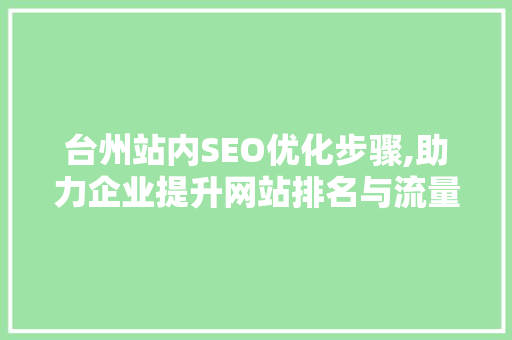 台州站内SEO优化步骤,助力企业提升网站排名与流量