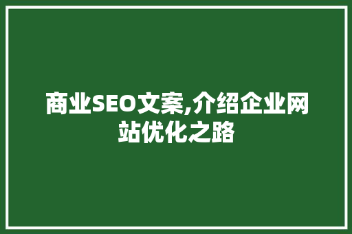 商业SEO文案,介绍企业网站优化之路