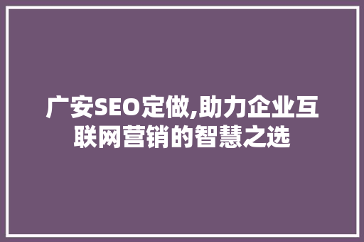 广安SEO定做,助力企业互联网营销的智慧之选