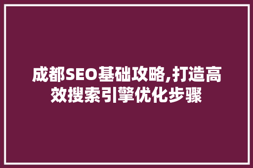 成都SEO基础攻略,打造高效搜索引擎优化步骤