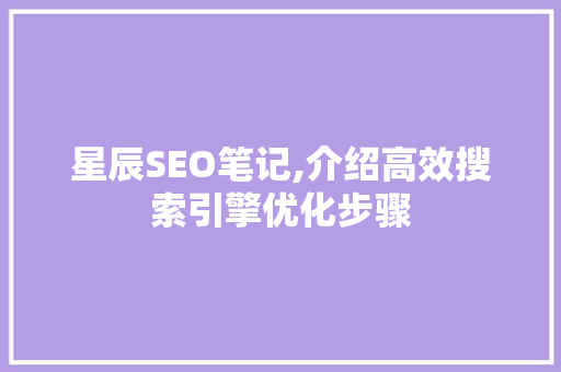 星辰SEO笔记,介绍高效搜索引擎优化步骤  第1张