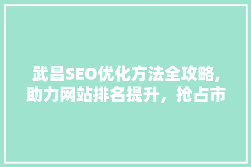 武昌SEO优化方法全攻略,助力网站排名提升，抢占市场先机
