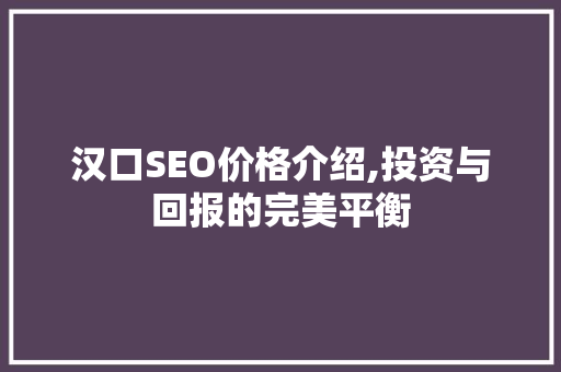 汉口SEO价格介绍,投资与回报的完美平衡