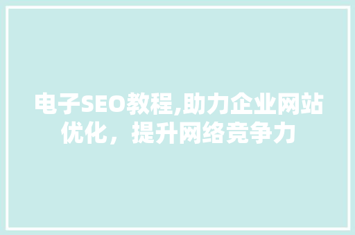 电子SEO教程,助力企业网站优化，提升网络竞争力