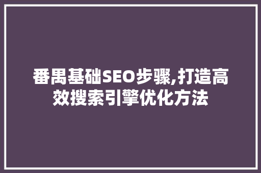 番禺基础SEO步骤,打造高效搜索引擎优化方法
