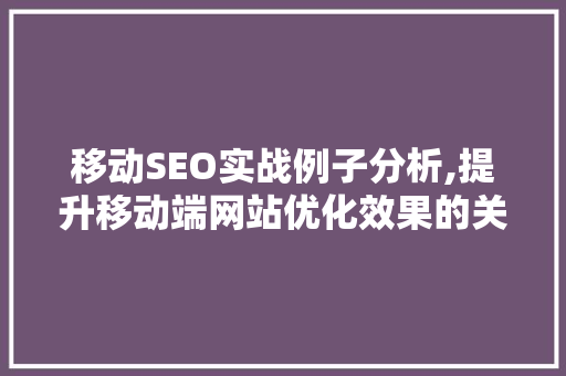 移动SEO实战例子分析,提升移动端网站优化效果的关键步骤