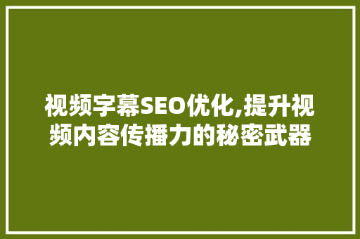 视频字幕SEO优化,提升视频内容传播力的秘密武器  第1张
