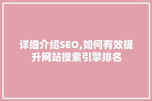 详细介绍SEO,如何有效提升网站搜索引擎排名