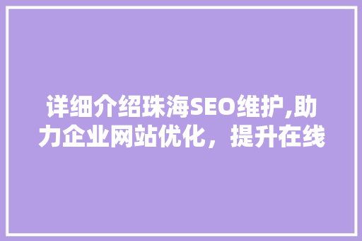 详细介绍珠海SEO维护,助力企业网站优化，提升在线竞争力