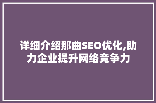 详细介绍那曲SEO优化,助力企业提升网络竞争力