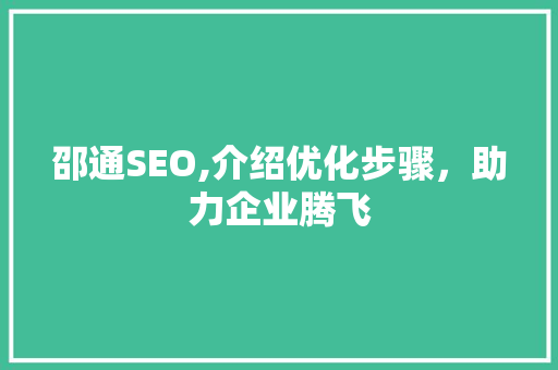 邵通SEO,介绍优化步骤，助力企业腾飞