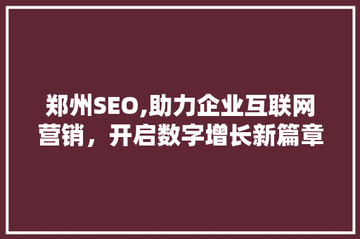 郑州SEO,助力企业互联网营销，开启数字增长新篇章