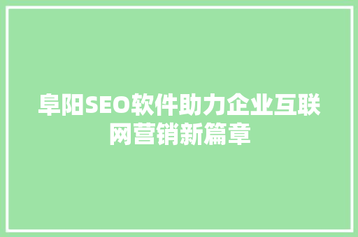 阜阳SEO软件助力企业互联网营销新篇章