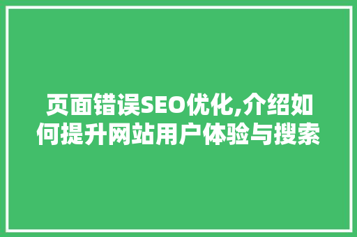页面错误SEO优化,介绍如何提升网站用户体验与搜索引擎排名