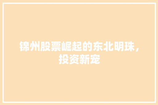 锦州股票崛起的东北明珠，投资新宠