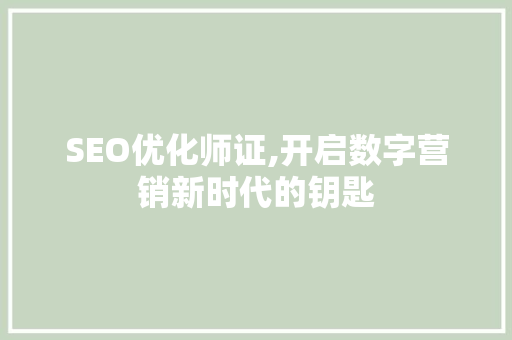 SEO优化师证,开启数字营销新时代的钥匙