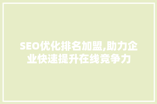 SEO优化排名加盟,助力企业快速提升在线竞争力