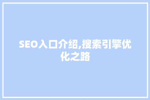 SEO入口介绍,搜索引擎优化之路
