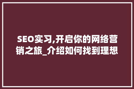 SEO实习,开启你的网络营销之旅_介绍如何找到理想实习机会