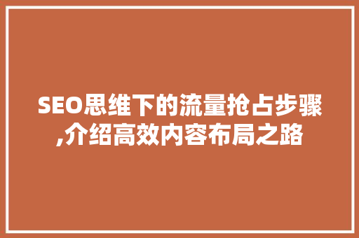 SEO思维下的流量抢占步骤,介绍高效内容布局之路  第1张