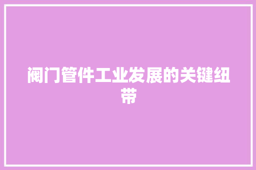 阀门管件工业发展的关键纽带