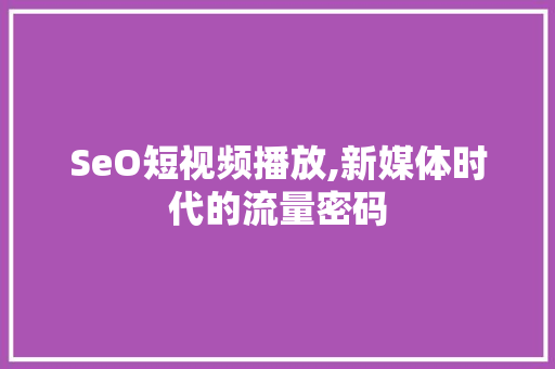 SeO短视频播放,新媒体时代的流量密码