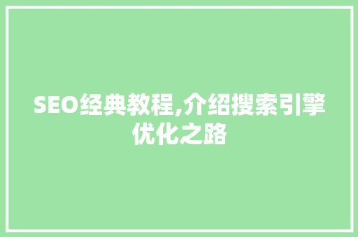 SEO经典教程,介绍搜索引擎优化之路