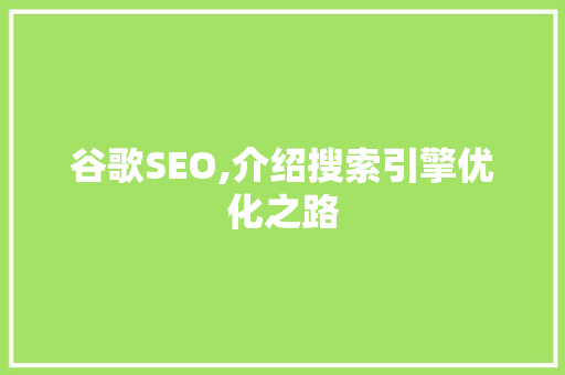 谷歌SEO,介绍搜索引擎优化之路