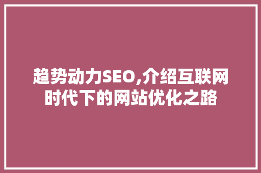 趋势动力SEO,介绍互联网时代下的网站优化之路