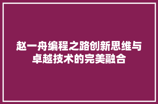 赵一舟编程之路创新思维与卓越技术的完美融合