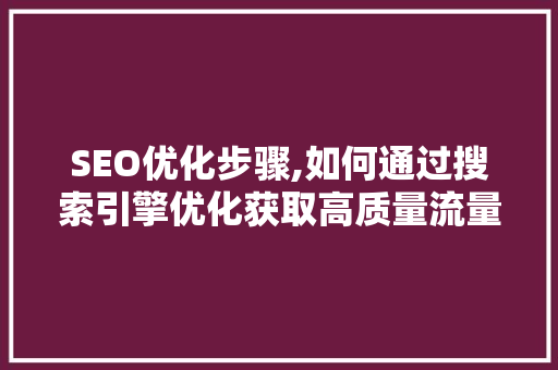 SEO优化步骤,如何通过搜索引擎优化获取高质量流量