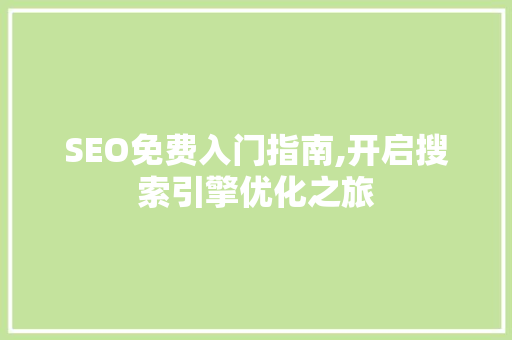 SEO免费入门指南,开启搜索引擎优化之旅