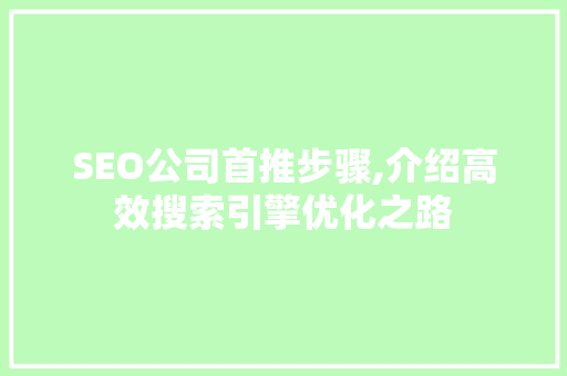 SEO公司首推步骤,介绍高效搜索引擎优化之路