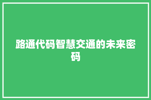 路通代码智慧交通的未来密码