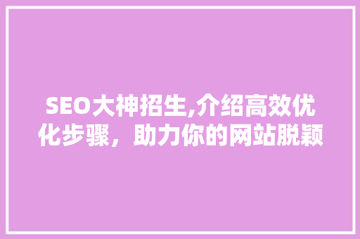SEO大神招生,介绍高效优化步骤，助力你的网站脱颖而出