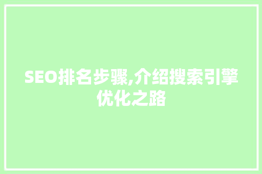 SEO排名步骤,介绍搜索引擎优化之路