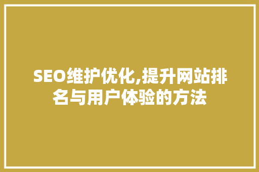 SEO维护优化,提升网站排名与用户体验的方法