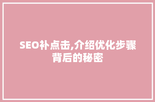 SEO补点击,介绍优化步骤背后的秘密
