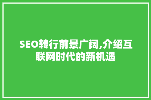 SEO转行前景广阔,介绍互联网时代的新机遇