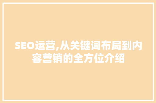 SEO运营,从关键词布局到内容营销的全方位介绍