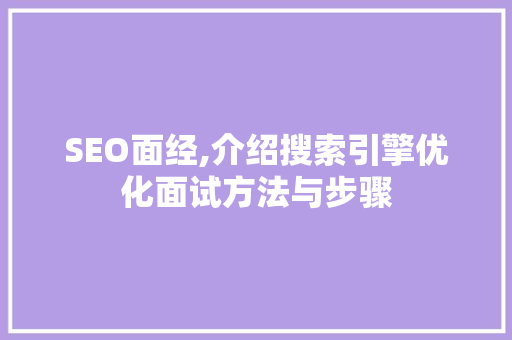 SEO面经,介绍搜索引擎优化面试方法与步骤