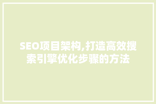 SEO项目架构,打造高效搜索引擎优化步骤的方法