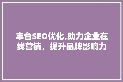 丰台SEO优化,助力企业在线营销，提升品牌影响力