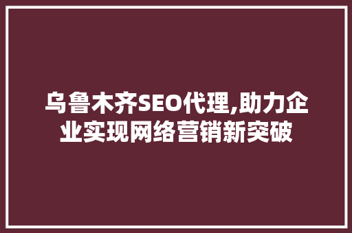 乌鲁木齐SEO代理,助力企业实现网络营销新突破